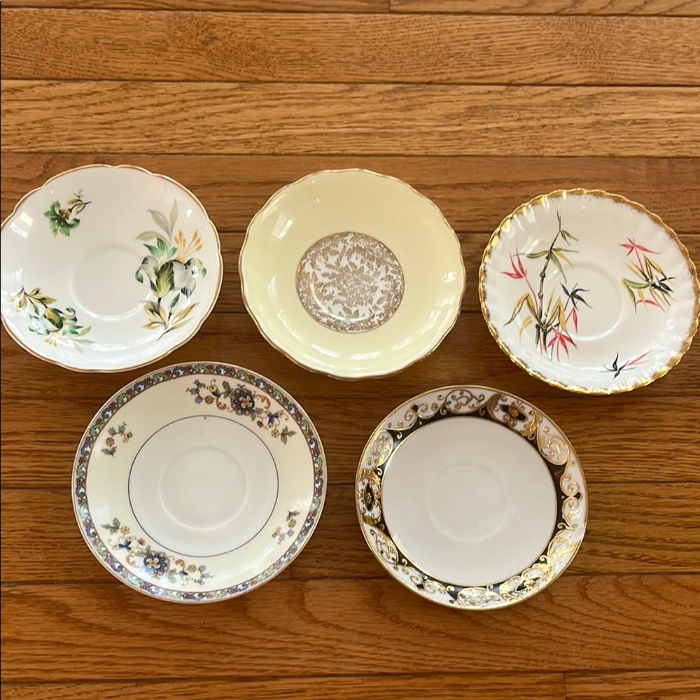 Vintage Bone China Saucers Gold Floral Bamboo Imperial Regency Hertel Jacob Vale